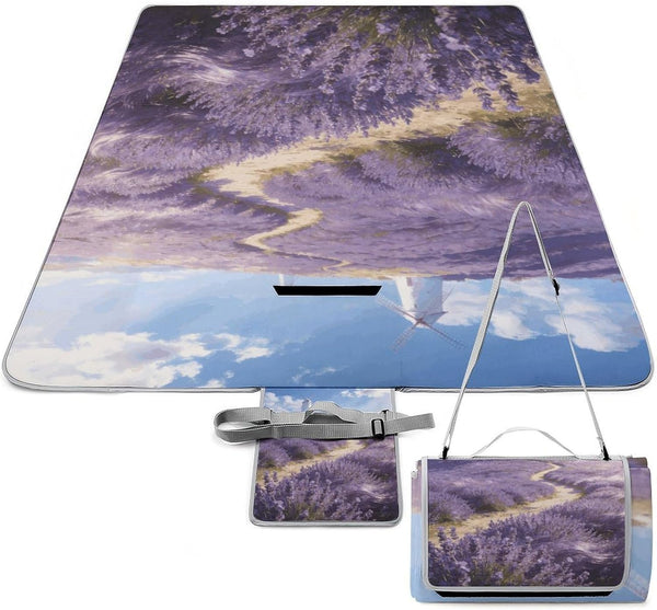 LZQPOEAS Provence Meadow Picnic Blanket Outdoor, Square Foldable Lightweight Waterproof Beach Mat (58.3"