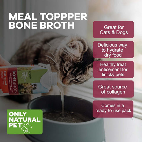 Only Natural Pet Bone Broth Beef Flavor Dog & Cat Meal Topper, 100% Human-Grade, Free-Range, 2-Pack (11.16 oz Each)