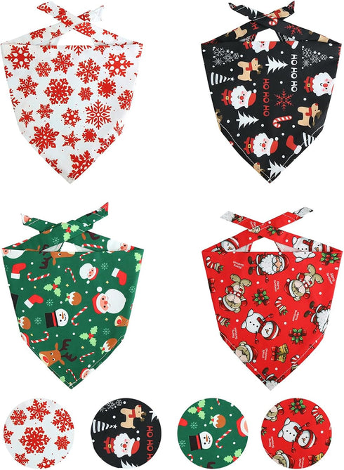 Ittokis 4 Pack Set Dog Bandana Christmas Scarf Bibs Kerchief Pet Christmas Costume Xmas Holiday Bandanas for Medium