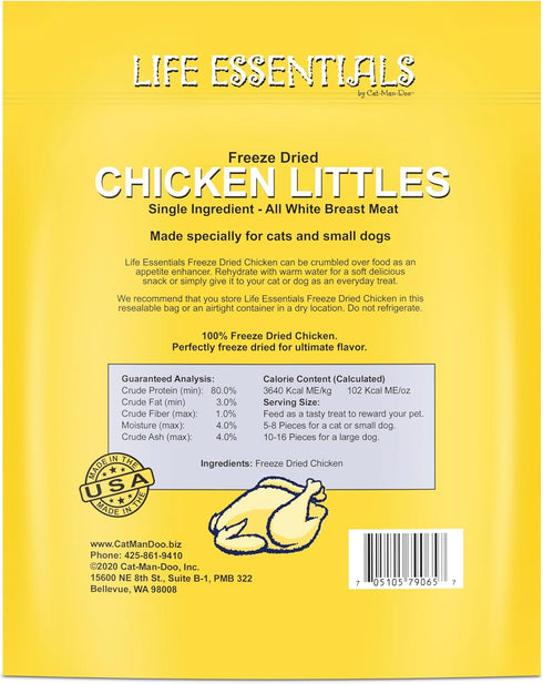 5 oz Life Essentials Chicken Littles Freeze Dried Chicken Cat & Small Dog Treats, Healthy Single Ingredient Training
