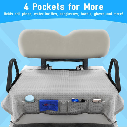 Golf Cart Seat Covers Gray Cooling Ice Silk Blanket for EZGO TXT RXV/Club Car DS Precedent, 4 Pockets for 2-Person Seats