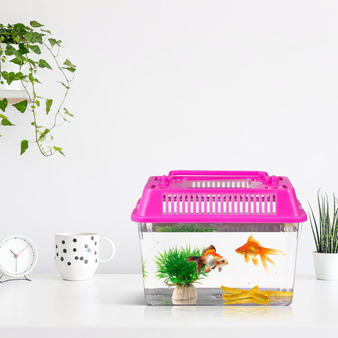 NOLITOY 4pcs Mini Fish Tank, Plastic Fish Box Breeding Case with Handle for Shrimp, Turtle, Goldfish