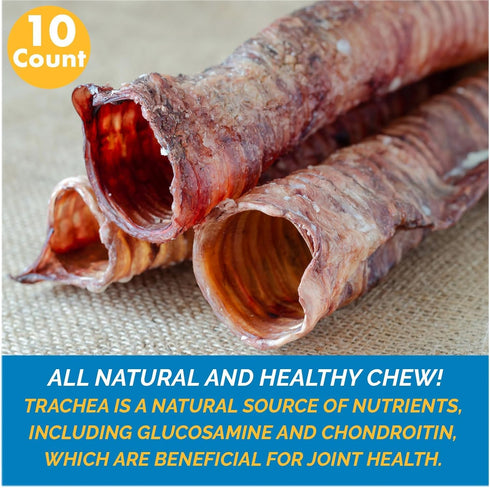 12” Trachea for Dogs | 10 Pack | 100% Natural Beef Chew from Free-Range Cattle