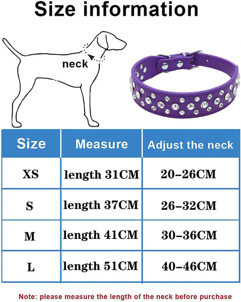 Rhinestone Dog Collar, Bling PU Leather Crystal Diamond, for Black S M L XL Dogs, M, Red