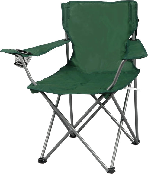 Generic Portable Quad-Folding Outdoor Camp Chair with Cup Holder, Army Green