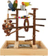 vibriskape Bird Playground, Natural Wood Bird Play Stand with Stand Perch, Swing, Toy, Two Food Cups, and Removable