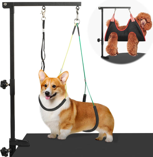 Dog Grooming Arm with Pet Grooming Hammock, getlstub 35" Adjustable No Sit Haunch Holders for Small and Medium Pets