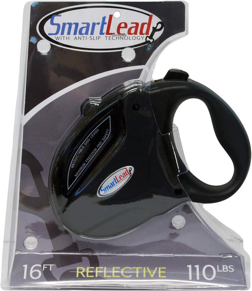 SmartLead Heavy-Duty 16-Foot Retractable Nylon Dog Leash, Reflective, Tangle Free, for Dogs up to 110 Pounds (Black)