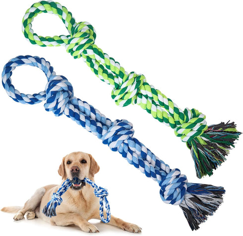 2 Pack Dog Rope Toys for Medium Large Breeds, Nearly Indestructible Chew Toys for Aggressive Chewers