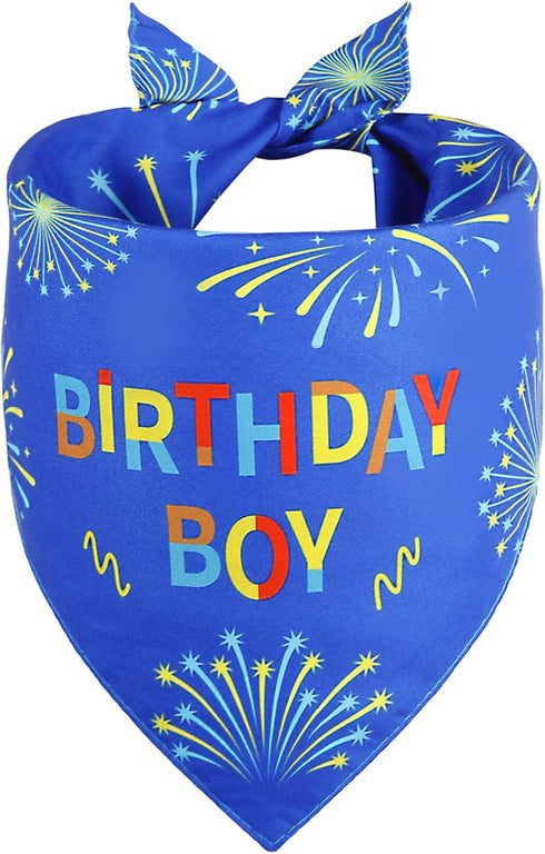 Agroon Blue Dog Birthday Bandana Boy XLarge 1PCS, Durable Triangle Reversible Scarf Bibs