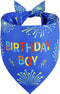 Agroon Blue Dog Birthday Bandana Boy XLarge 1PCS, Durable Triangle Reversible Scarf Bibs