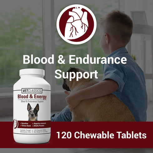 Vet Classics Blood & Energy Support for Dogs, Spirulina, Yellow Dock, & Alfalfa for Hemoglobin Formation, 120 Chewable