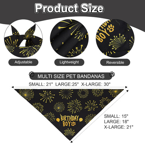 QUQULE 1PCS, Dog Birthday Bandana Boy Black Small Durable Triangle Reversible Scarf Bibs Handkerchief for Puppy Pet