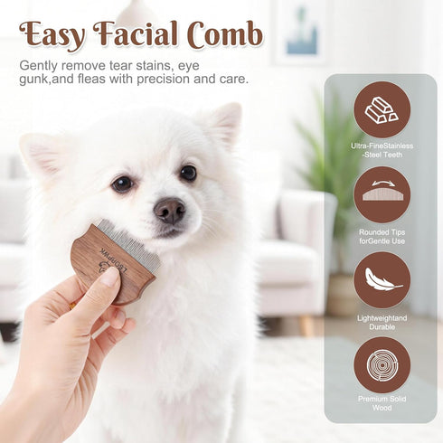 LSORPWK Eye Comb for Dogs & Cats,Wooden Tear Stain Remover for Pets,Gentle Grooming Tool with Rounded Tips,Flea Comb