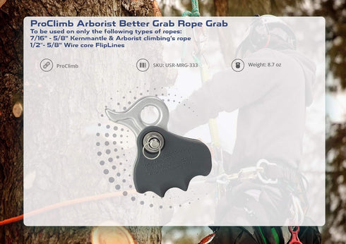 Rope Grab - Arborist Rope Brake Tree Equipment - Fall Arrestor Ascender with Removable Rope Cam Lock