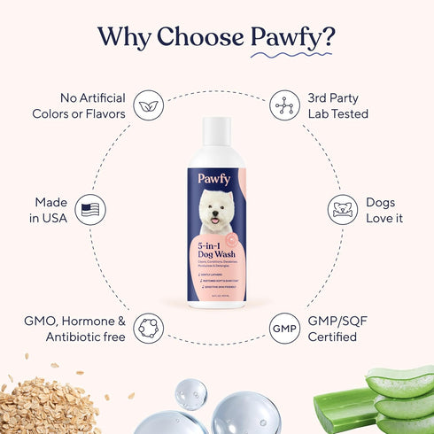 5 1 Pawfy Dog Shampoo and Conditioner for Itchy Skin Relief | Puppy Shampoo for Sensitive Skin | Natural in Pet Shampoo