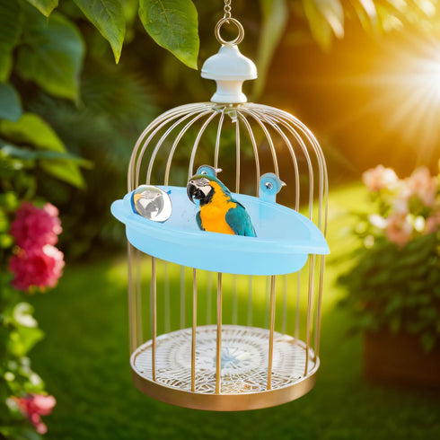 Pssopp Bird Bathtub, Hanging Bird Bath Cube Cute Pet Bird Bathing Box Bird Shower Bathtub Accessories with Mirror pet