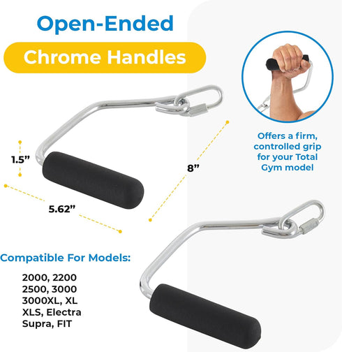 Total Gym Accessories Open Ended Chrome Grip Handles for Total Gym Home Workout Machines, Compatible for Supra, Electra