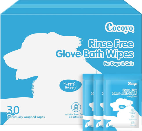 COCOYO Disposable Grooming Glove Wipes for Dogs & Cats, Fur Deodorizing, Fresh Mountain Pine Scent, Rinse Free &