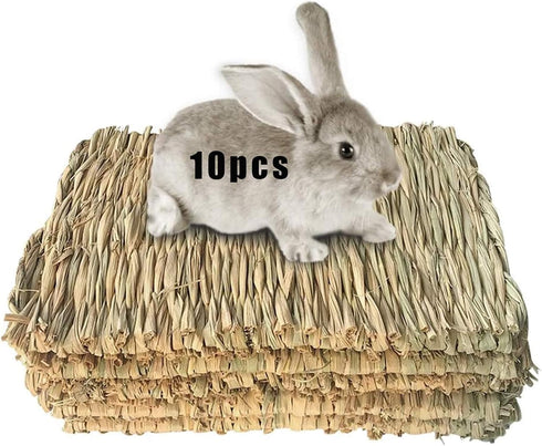 Hamiledyi 10 Pcs Rabbit Grass Mat, Bunny Natural Straw Woven Bed,Small Animal