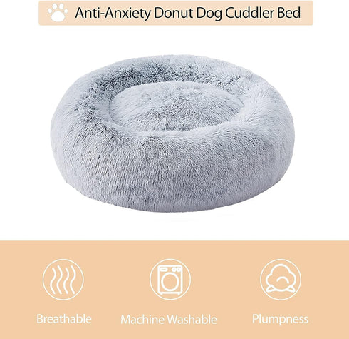 Calming Dog Bed & Cat Bed by WNPETHOME, Anti-Anxiety Donut Bed, Fluffy Faux Fur Cushion for Small Dogs and Cats