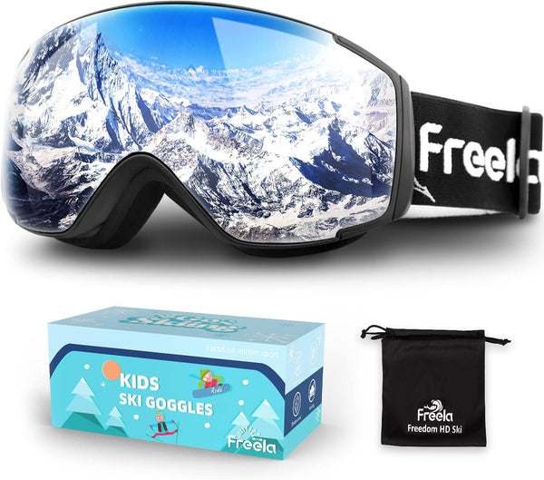 Freela Kids Ski Snowboard Goggles - Anti Fog Anti UV Goggles for Toddler(3-14) Girls Boys Snow Skiing Equipment