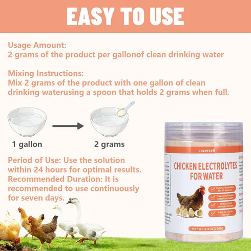 Lazersell Immunity, 8.8 OZ Chicken Electrolyte for Water, Ideal for Hydration, Digestive Health, Chicken Vitamins