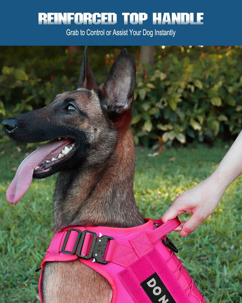 PETNANNY Tactical Dog Harness - Emotional Support Vest for Medium Large Dogs, No Pull, Molle Vest for Training (Pink, L)