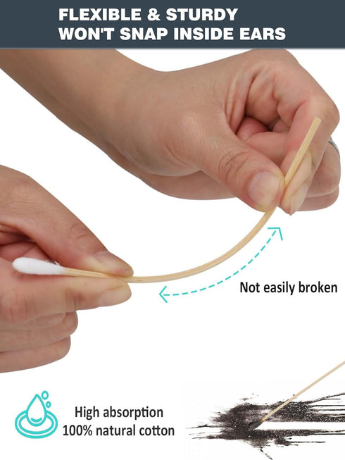 6 Inch (400 Count) Extra Long Cotton Swabs - Large Round Bamboo Cotton Buds for Dog Ear Cleaning, Deep Detail