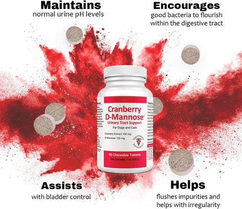 Cranberry D-Mannose Urinary Tract Supplement for Dogs & Cats, 60 Chewable Tablets