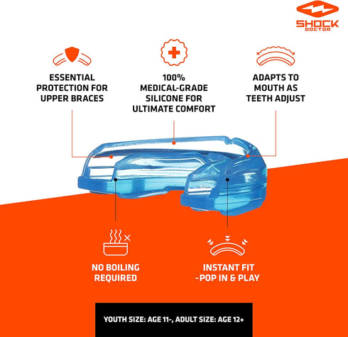 Shock Doctor Mouth Guard for Braces, Orthodontic Mouth Guard for Sports, Upper & Lower Mouthguard for Lacrosse, Hockey,