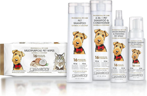 GIOVANNI Professional Pet Shampoo, Oatmeal & Coconut Aloe Vera for All Dog Fur Types, 16 oz