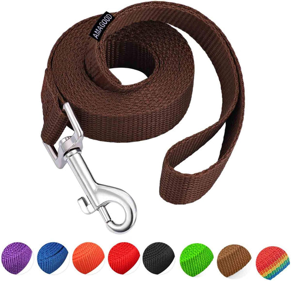 AMAGOOD 6 FT Puppy/Dog Leash - Strong Durable Traditional Style with Easy Collar Hook, Brown
