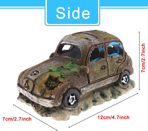 Create Idea Aquarium Fish Tank Decor, Resin Imitation Accident Car Landscape Ornament, Brown