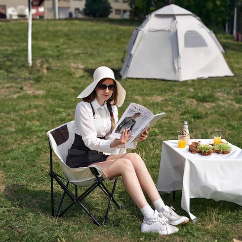 330 lbs Folding Chairs Heavy Duty Support Moon Chair with Carry Bag, Outdoor Quad Lumbar Back Padded with Side Pockets
