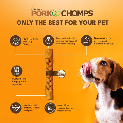 10-inch 1 Count (Pack 3) Pork Chomps Roasted Pork Skin Dog Chew, Braid