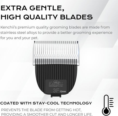 (3F,12mm) Kenchii Flash Clipper Blade Only Compatible with Flash Clipper,Black & White