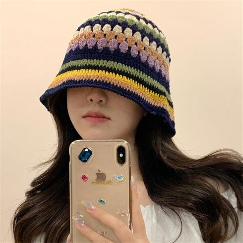 Women Crochet Bucket Hats, Handmade Cloche Knitted Beanies, Trendy Outdoor Floppy Fishing Hat