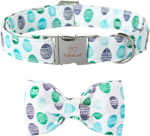 Adjustable Dog Collar Easter Gift with Bow Tie - Egg Design for Small, Medium, and Large Boys & Girls, Neck 10"-16"
