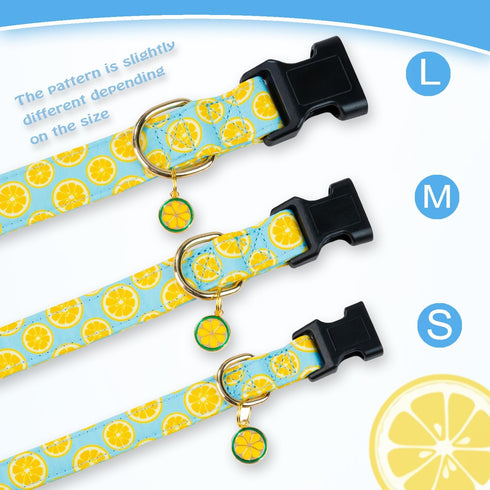 Cute Cotton Dog Collar, Summer Lemon Pattern Adjustable Soft Collar for Small Medium Large Dogs, for Boys and Girls