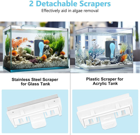 Aquarium Magnetic Glass Cleaner, Fish Tank Algae Magnet Tool with Detachable Scrapers