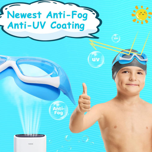 Vvinca Kids Swim Goggles for Ages 3-12, 2024 Upgraded Design with Ear & Nose Plug, Wide View