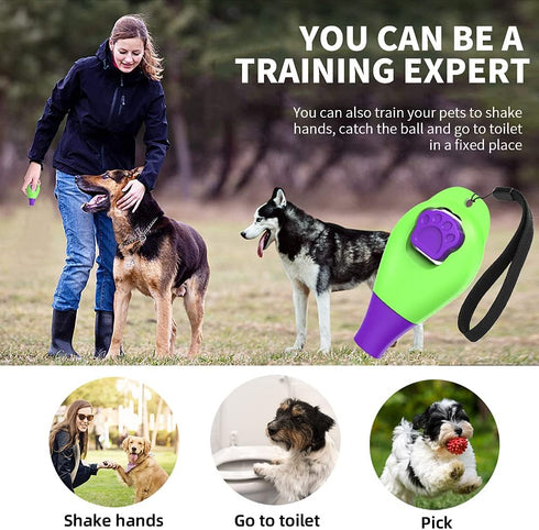 Dog Training Clicker with Whistle and Wrist Strap - Positive Reinforcer for Puppy and Adult Dogs (Blue)