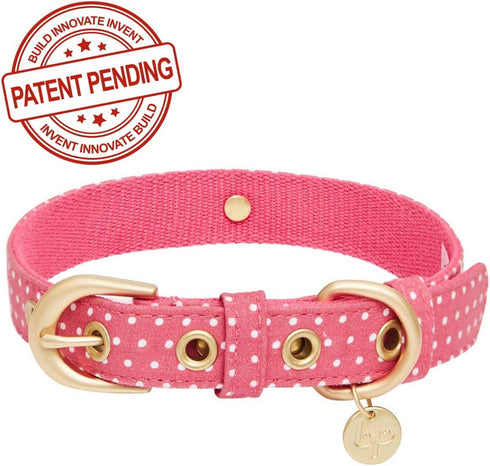 Blueberry Pet Adjustable Dog Collar with Metal Buckle and 2 Detachable Bowtie, Pink Polka Dot, Neck 13-16.5", for