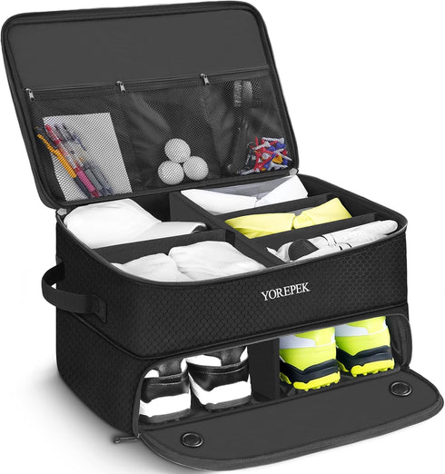 YOREPEK 2 Layer Waterproof Golf Trunk Organizer with Ventilated Compartment for 2 Pair Shoes and Accessories