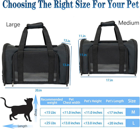 Top tasta Dog Cat Carrier: Portable Foldable Carrier for Small Medium Large Cats Dogs Under 25 Lbs, Black Large
