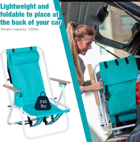 Volowoo Backpack Chair,4 Backpack Beach Chairs for Adults,Folding Beach Chair, Folding Heavy Duty Camping Position