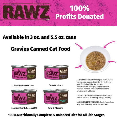 Rawz Natural Premium Minced Canned Cat Food in Gravy, 12 Pack Variety Bundle - 4 Flavors with Hotspot Pets Can Lid (3