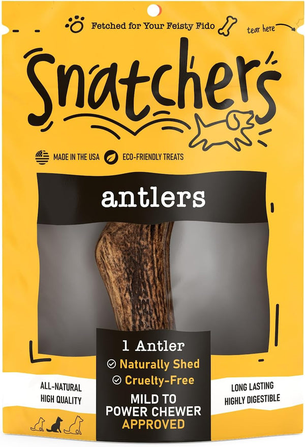 Snatchers Whole Elk Antlers for Dogs – Durable, Naturally Shed Antlers for Mild to Aggressive Chewers (Medium 1 Count)
