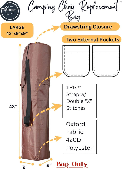 43"x9"x9" Hammock, 420D (Brown, L) Replacement Bag for Folding Camping Chair, Camp Chairs, Yoga Mat, Beach Chair